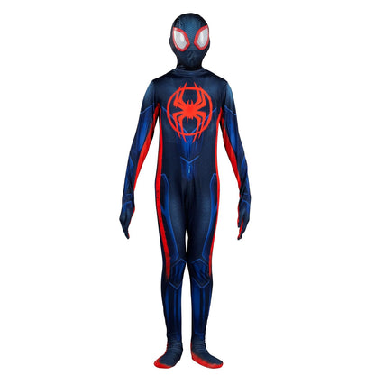 Marvel Miles Morales: Disfraz oficial de Zentai de Spider-Man para jóvenes, elastano elástico con cremalleras ocultas, aberturas para la muñeca (L) Multi