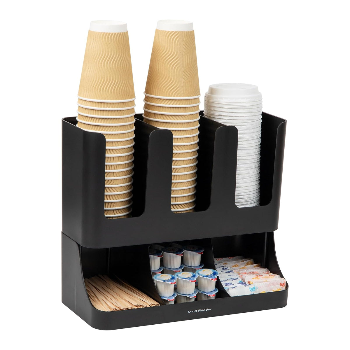 Mind Reader Flume Organizador de 6 Compartimentos para Café y Condimentos - Black - 13 x 6.4 x 11.5 inches