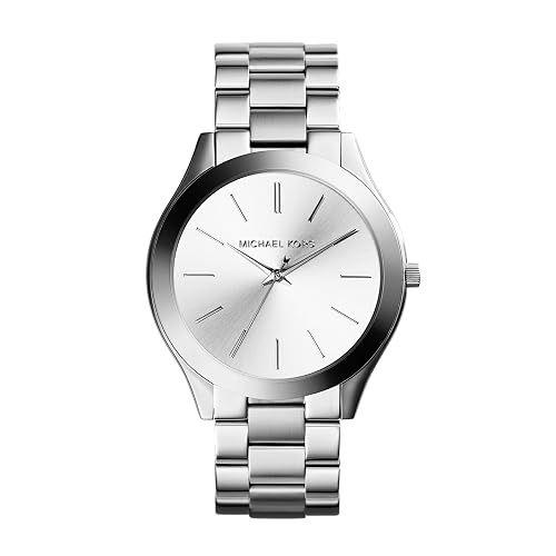 RELOJ MICHAEL KORS SLIM RUNWAY DAMA, EXTENSIBLE ACERO PLATA, CARATULA PLATA, ANALOGO