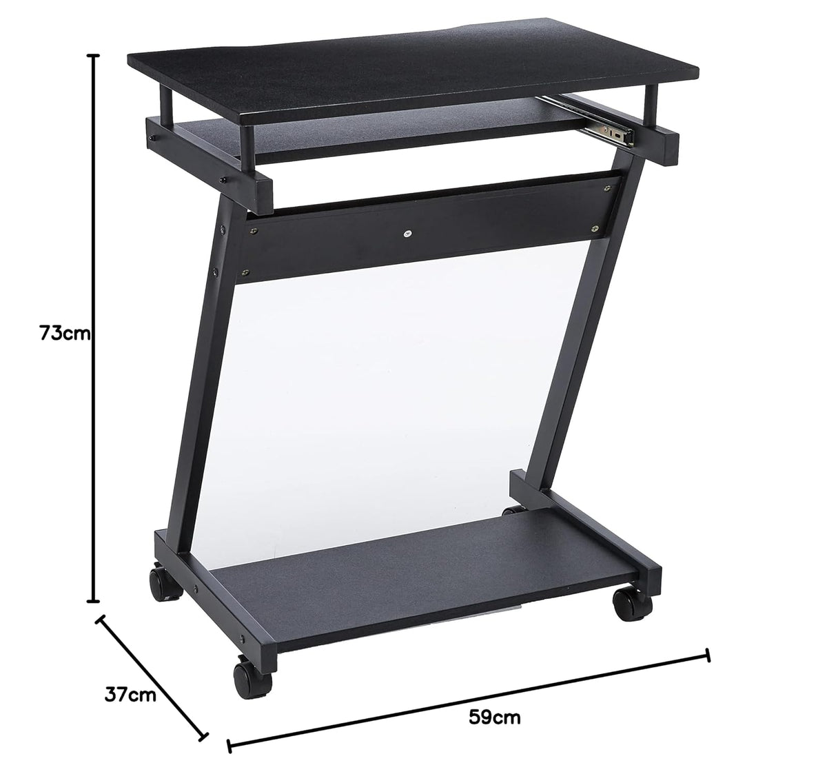 Manhattan 207690 Escritorio Compacto para computadora, con Bandeja deslizable para Teclado, Escritorio Compacto, repisa para computadora de Torre, Bandeja deslizable, Cuatro Ruedas, Negro