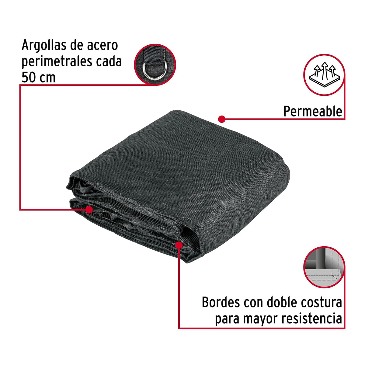Fiero TORA-64N, Toldo Sombra 90%, Raschel Negro, 6m x 4m