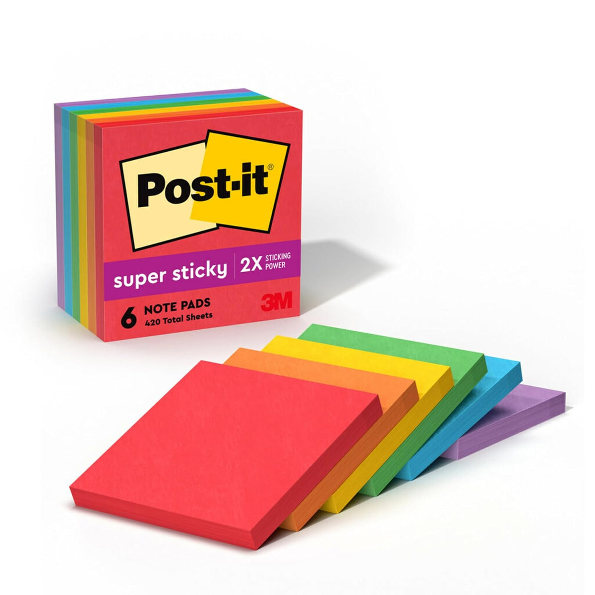 Post-it Notas Super Adhesivas 3x3 Pulgadas, Colores Surtidos - Surtido neón - 1 x 7.6 cm
