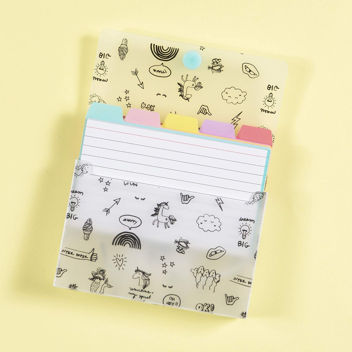 Yoobi - Tarjetas de índice con funda | 4 unidades de diversión | 400 tarjetas de notas con soporte | Crea tarjetas de memoria para la escuela en casa