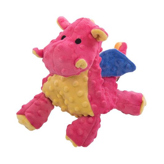 goDog - Juguete de peluche resistente para perros con tecnología Dragon with Chew Guard, color coral, grande