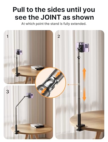 JSAUX - Soporte para teléfono para computadora y Cama, Compatible con iPhone 16, 15, 14, 13, 12, Soporte para teléfono de Cuello de Cisne Flexible 360, Clip de Abrazadera de Brazo Largo Perezoso para