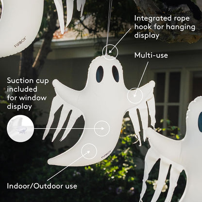 FUNBOY - Decoración Colgante de Fantasma de Halloween (Paquete de 3) – Incluye ventosas y Perchas, Decoraciones espeluznantes para Interiores y Exteriores