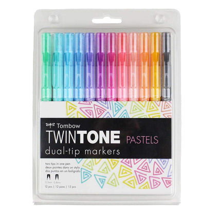 Tombow 61501 - Juego de marcadores TwinTone color pastel, paquete de 12 Marcadores de doble cara perfectos para planificadores, diarios, garabatos y mucho más