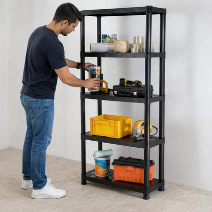 Italhome Rack De Plástico Mediano De 5 Niveles Color Negro, Estante Organizador Resistente Multiusos Soporta 125 Kg