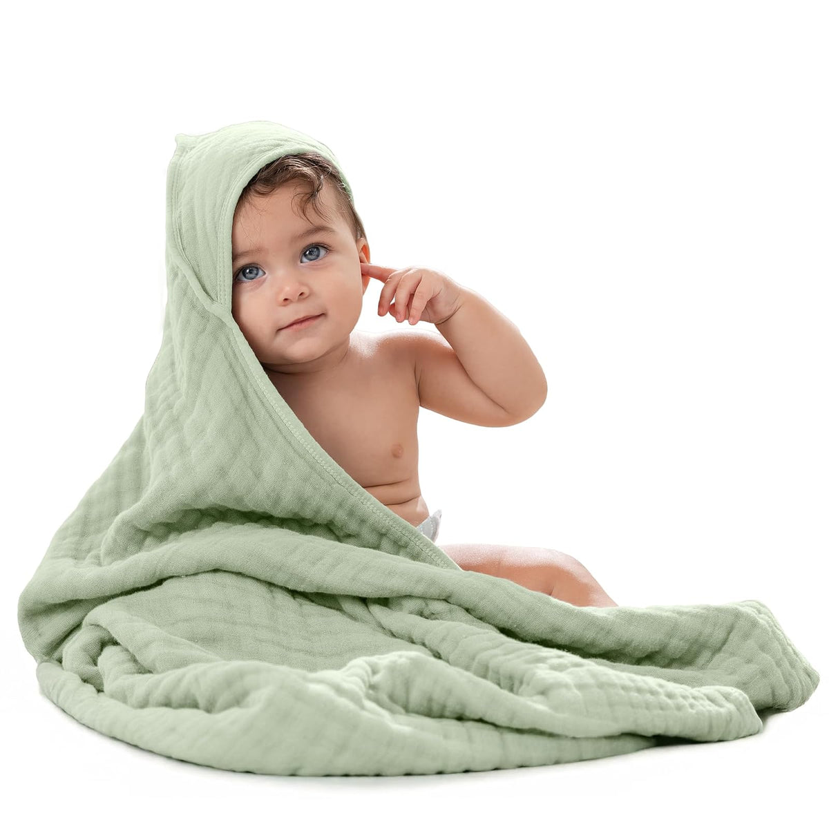 Comfy Cubs Toalla con Capucha para Bebé, Grande, 81 × 81 cm, Paquete de 1 | Salvia - 6 Capas Algodón Muselina 100% – Suave y Absorbente para Bebés, Niños y Niñas para la Hora del Baño - Salvia - Paquete de 1 - Bebé