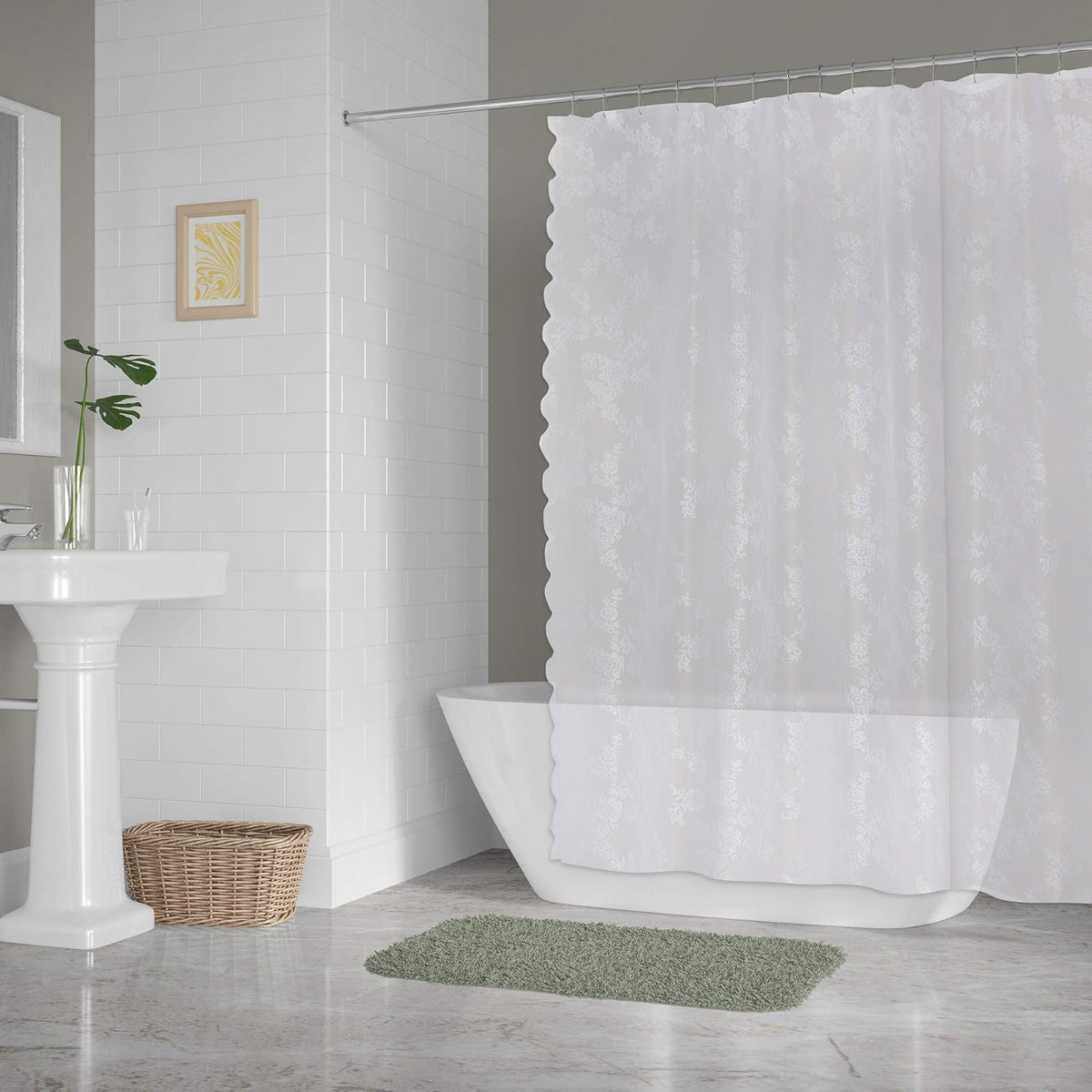 Oceanique DII Elegant Modern Flower Blossom Lace 100% Polyester Machine Washable Shower Curtain 72x72, White