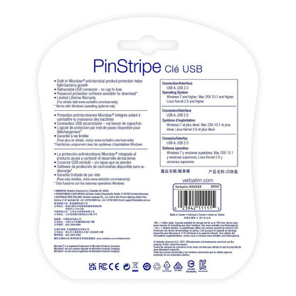 Verbatim Memoria Flash USB Pinstripe de 128 GB – 2pk – Rojo, Azul