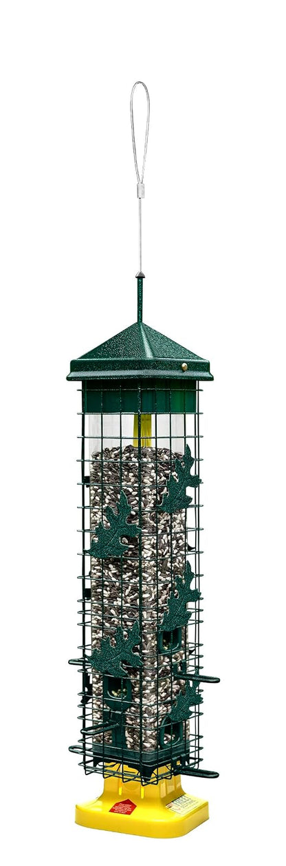 Squirrel Solution200 Comedero para pájaros silvestres de 5.5 x 5.5 x 30 pulgadas (con colgador) con 6 puertos de alimentación, capacidad de semillas de 3.4 lb, embudo de semillas gratis