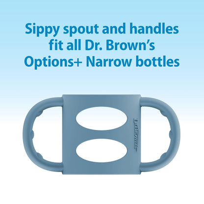 Dr. Brown's Milestones - Botella estrecha para beber con asas 100% de silicona, botella de fácil agarre con boquilla suave, 8 onzas/250 ml, última intervensión de BPA, azul claro, 6 m+