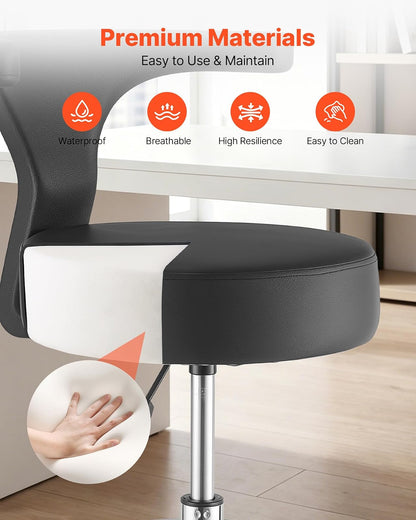 VEVOR Taburete Giratorio de Trabajo, Taburete con Respaldo Reposapiés y Ruedas, Ajustable 54-70 cm, Giro 360°, Capacidad de Carga 226,8 kg, Asiento Ergonómico Acolchado, Silla para Oficina Clínica