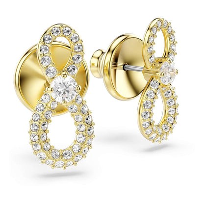 arete Swarovski Hyperbola, corte redondo, pavé, infinito, blanco, baño dorado