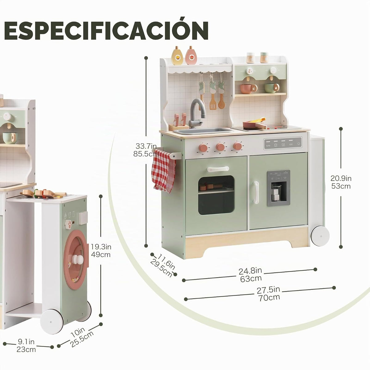 ROBUD Juego de Cocina de Madera para niños pequeños, Juego de Cocina con Parrilla para Barbacoa, máquina de Hielo, máquina de café y Accesorios, Regalo de Cocina de Juguete con Luces y Sonidos para