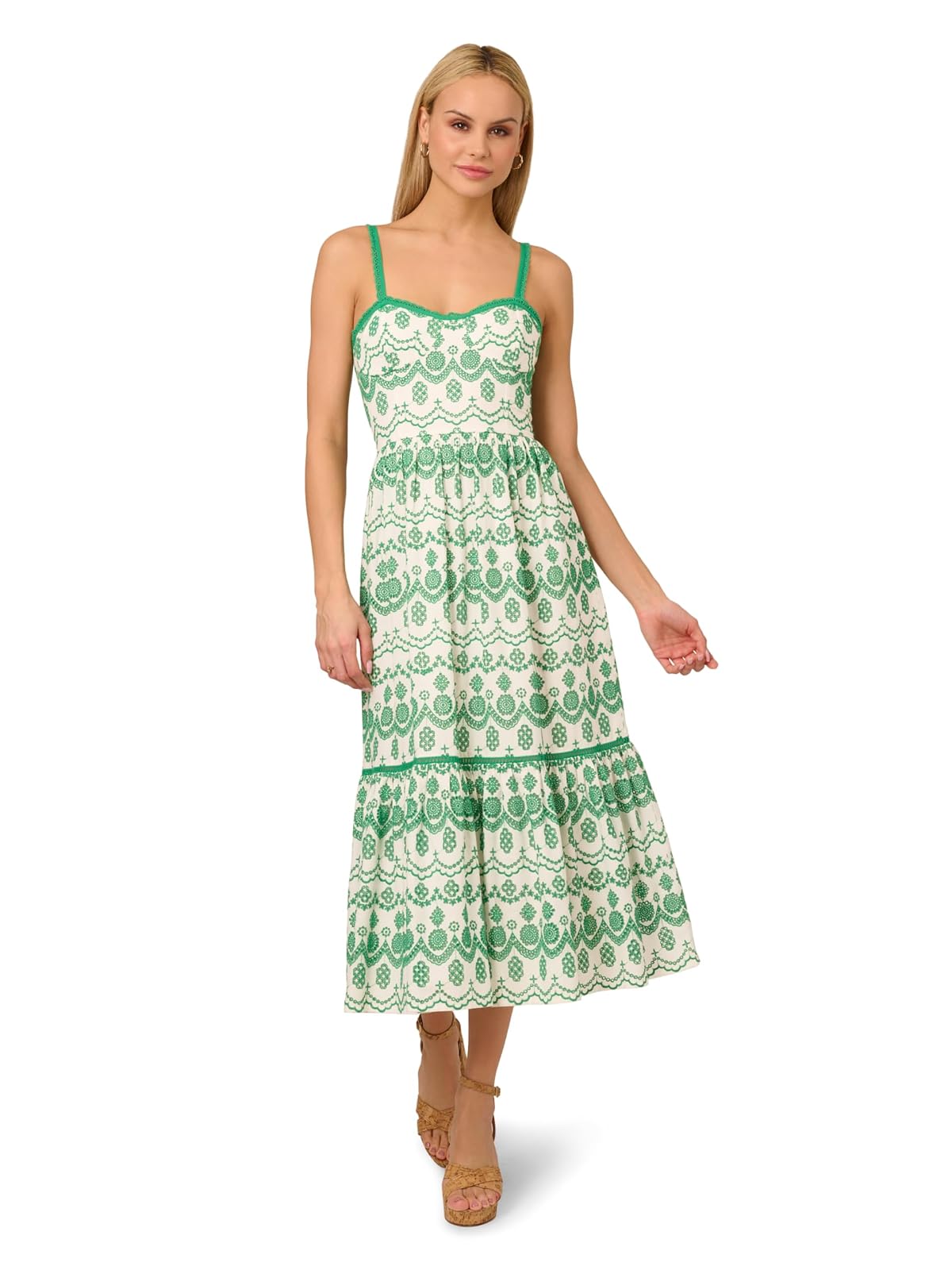 Adrianna Papell Eyelet Midi Dress Vestido Mujer