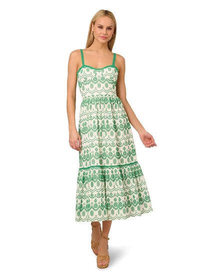 Adrianna Papell Eyelet Midi Dress Vestido Mujer
