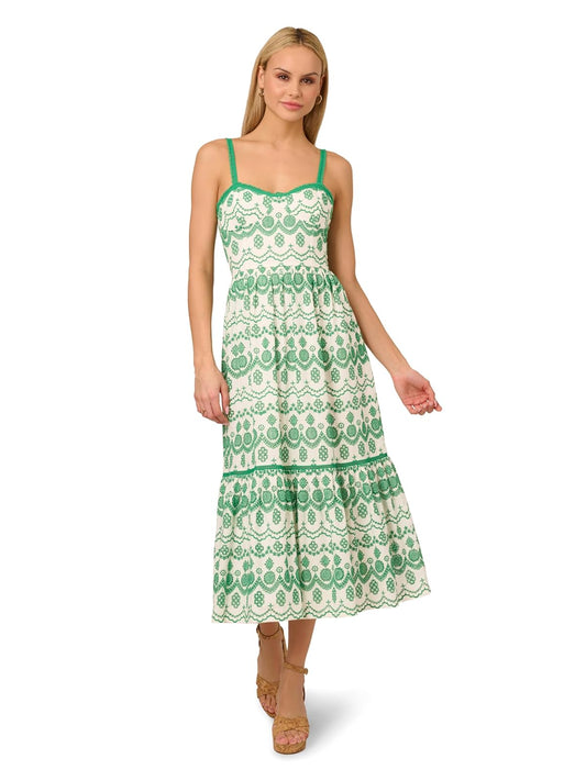 Adrianna Papell Eyelet Midi Dress Vestido Mujer