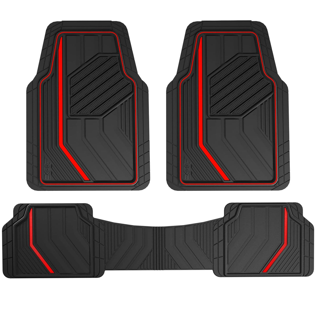 Dickies - Alfombrillas para Todo Tipo de Clima, 4 Piezas, para Automóviles, Camiones, SUV, Color Negro - Alfombrillas de goma de 3 piezas color negro y rojo