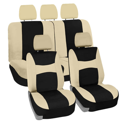 FH GROUP FB030BEIGEBLACK115-SEAT Bucket Seat Cover and Bench Cover (Full Set Airbag Compatible with Split Bench Beige/Black) - Beige - Black