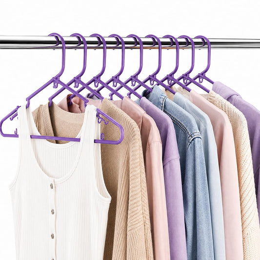 SereneLife Ganchos de Plastico Premium, Antideslizantes, Ahorradores de Espacio, Duraderos y Resistentes, para Camisas, Suéteres, Sudaderas, Abrigos, Pantalones y Vestidos, Violeta, Pack 10