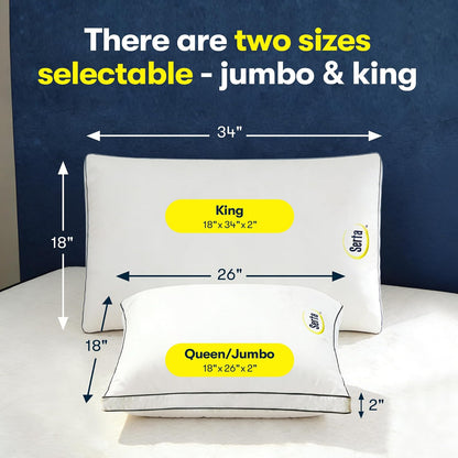 Serta Hotel Collection - Juego de 2 Almohadas de Cama tamaño King, Funda de algodón 100% de 400 Hilos, Suave Apoyo Reforzado, Almohada Alternativa para Espalda, estómago o Lateral, 18 x 34 x 2