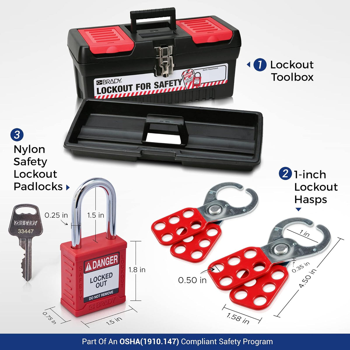 Brady Kit de Bloqueo Eléctrico LOTO - Hasps, Candados Multipolo, Etiquetas, Cable y Candados de Seguridad Roja