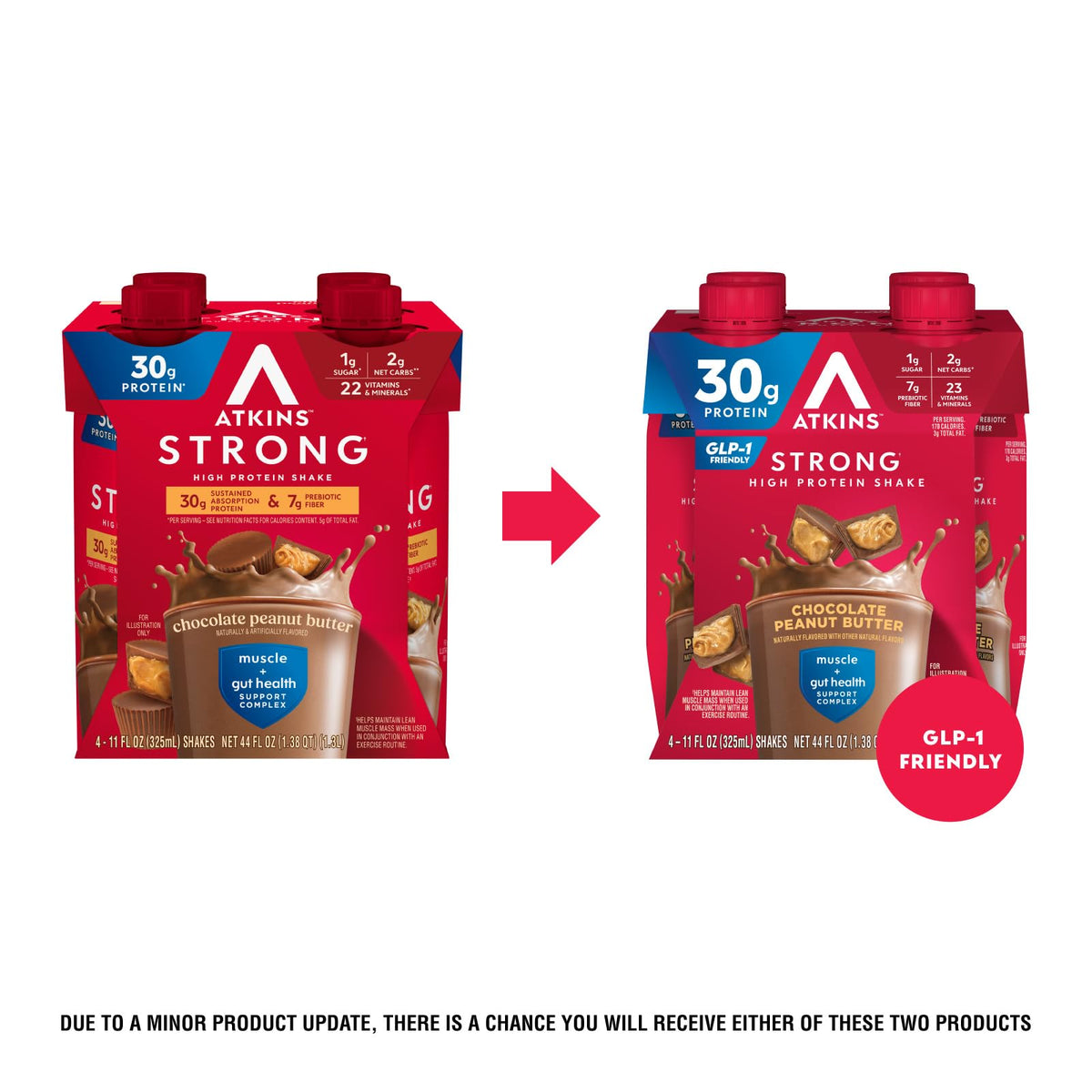 Atkins Strong Shakes Sabor Chocolate con Cacahuate | 30g de Proteína | Bebida RTD | Pack de 12 Piezas (325ml c/u)