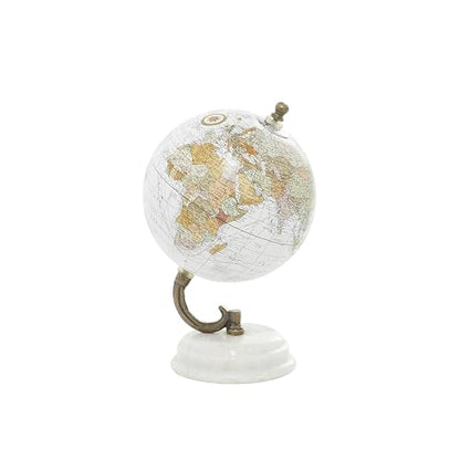 Deco 79 Globo de Mármol Blanco | Mapa físico político, 5"x5"x8", moderno