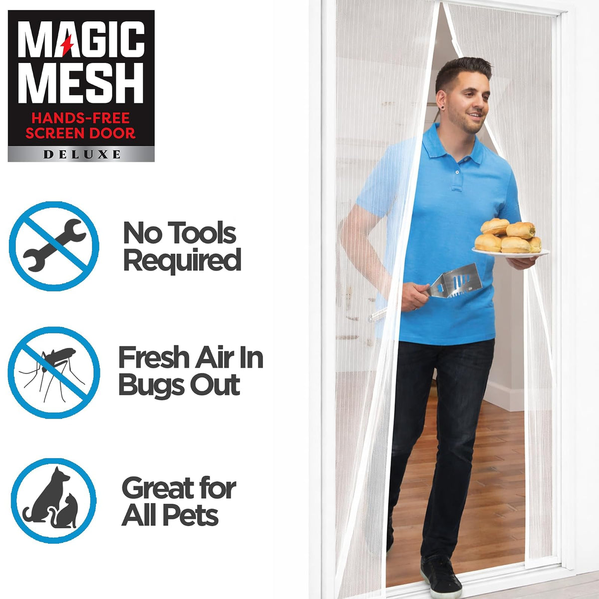 Magic Mesh Deluxe, blanco, puerta de visualización magnética, resistente, cierre magnético, red de puerta, visualización de patio, visualización de puerta corredera, visualización de insectos para