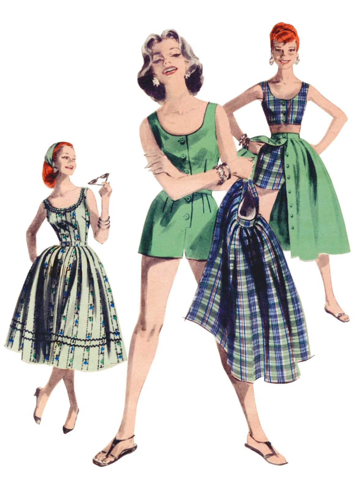 Butterick Misses - Conjunto de pijama clásico de los años 50, blusa Midriff, pantalones cortos y falda con patrón de costura, código de diseño B6939, tallas 6-8-10-12-14