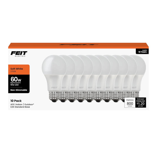 Feit Electric FEIT - Bombillas LED de 60 W, no regulables, 800 L, 3 K, 10 unidades, color blanco cálido