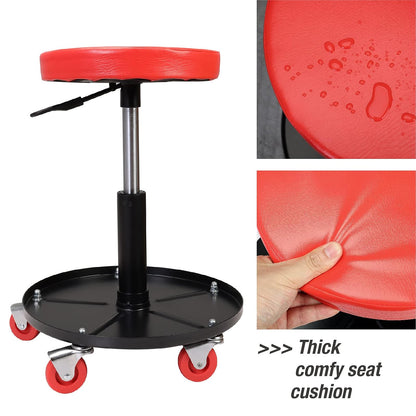 Big Red Asiento de Taller con Ruedas ATRHL6201R, Acolchado Ajustable, Bandeja de Herramientas, Rojo