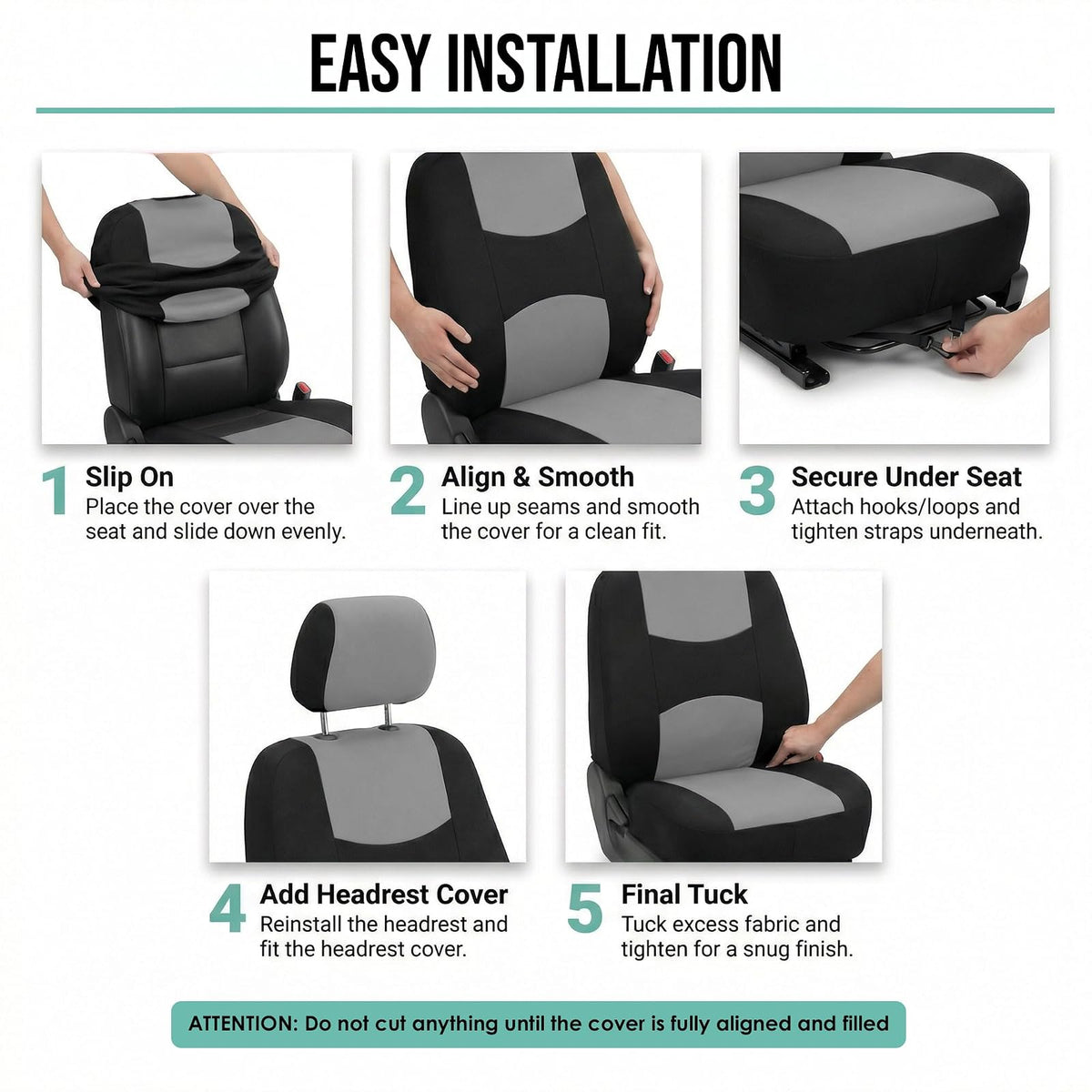 FH GROUP - Juego completo de fundas de asiento de automóvil de tela plana de tela, de ajuste universal, gris/negro (FH-FB050114, se adapta a la mayoría de automóviles, camiones, SUV o furgonetas)