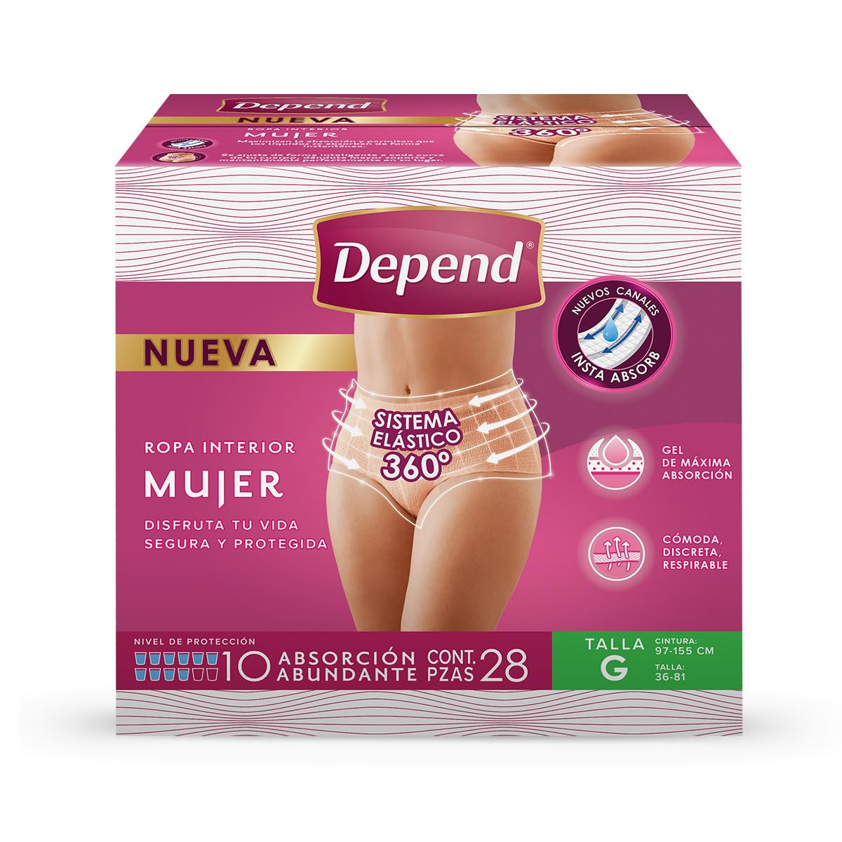 Depend Ropa Interior para Incontinencia Mujer Talla Grande 28 Piezas Máxima Absorción