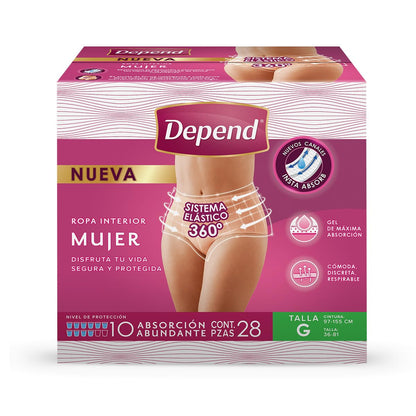 Depend Ropa Interior para Incontinencia Mujer Talla Grande 28 Piezas Máxima Absorción