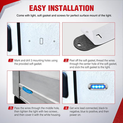 Nilight - 10 luces laterales ovaladas azules, 4 luces LED de 3.7 pulgadas, IP68, impermeable, CC 12-24 V, con bisel chapado en cromo, universal, para coche, camión, autobús, remolque, barcos