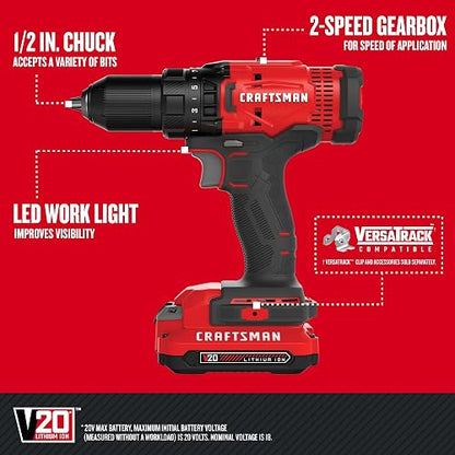 CRAFTSMAN - V20* Kit de taladro/desarmador inalámbrico (CMCD700C1)