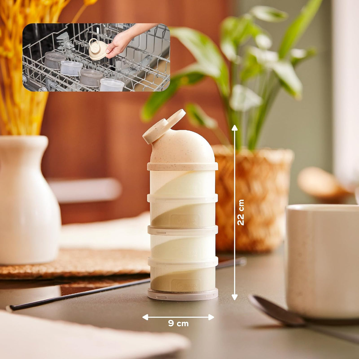 Babymoov Babydose Dosificador de Fórmula para Bebé, Contenedor Apilable de Leche en Polvo para Biberones, Organizador de Alimentación y Viaje, Arena Mineral
