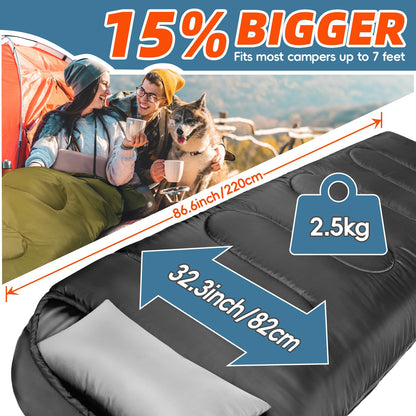 MEREZA - Saco de Dormir de Invierno de 0 Grados para Adultos y niños con Almohada, Saco de Dormir para Clima frío para 4 Estaciones, Camping, Senderismo, mochilero, Sacos de Dormir para Grandes y