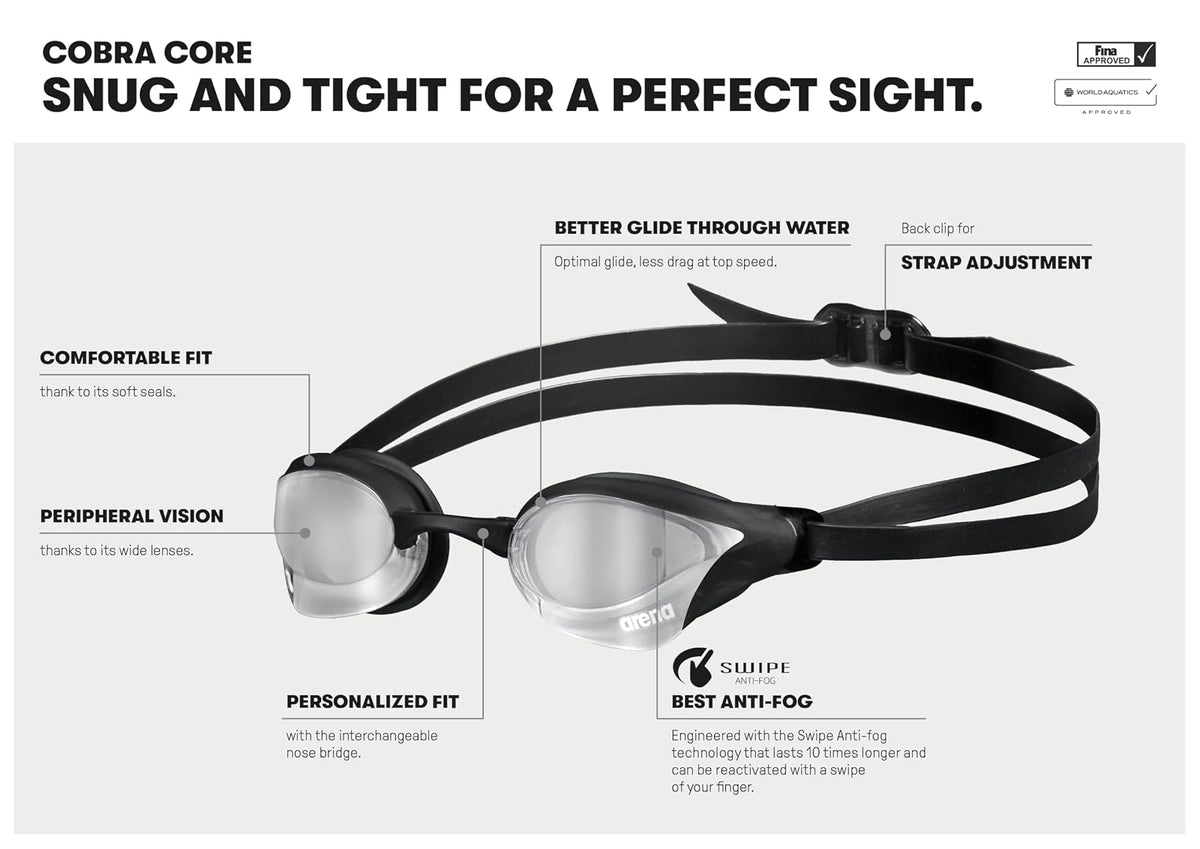 ARENA - anteojos de natación unisex Cobra Core Swipe Mirror Racing