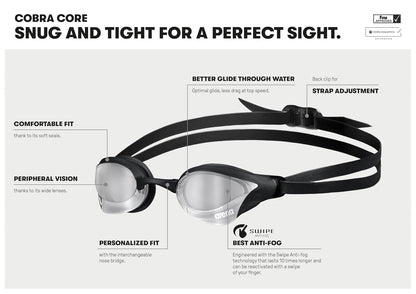 ARENA Arena Cobra Core Swipe Mirror Racing Swim Goggles anteojos de natación Unisex adulto