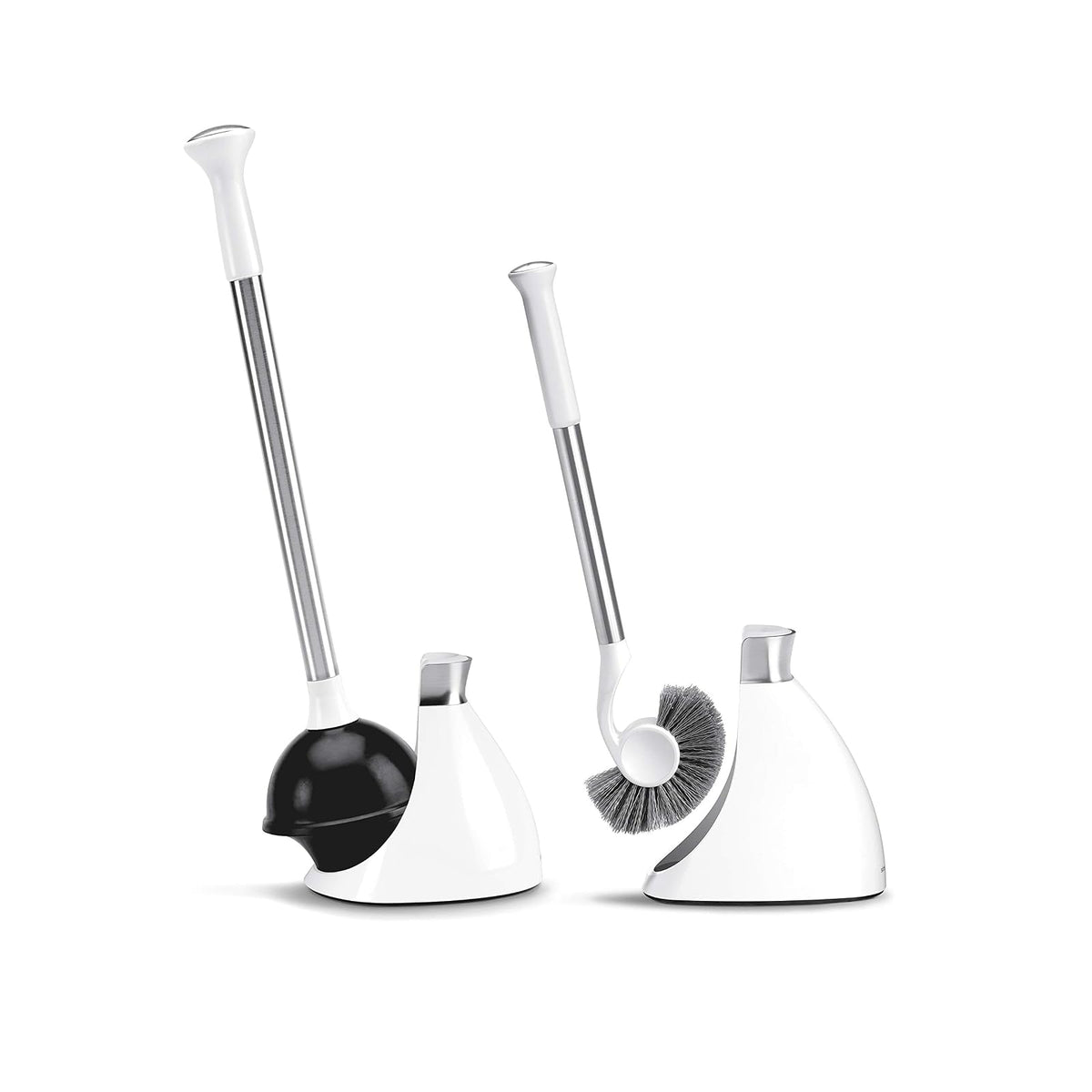 simplehuman - Juego de émbolo de Inodoro y escobillas de Inodoro con Soporte, Cubiertas magnéticas sin Goteo, Cabezal de Cepillo para Polvo Creciente y Brida de émbolo de Inodoro Moderno