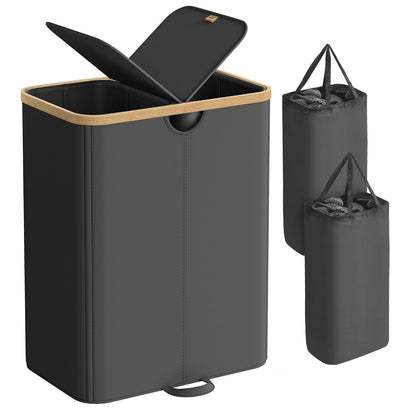 SONGMICS Cesto Ropa Sucia, 150 L, Cesta de Colada de 2 Compartimentos, para Lavadero, Dormitorio, Salón, Negro Tinta y Beige Natural MLCB523B01