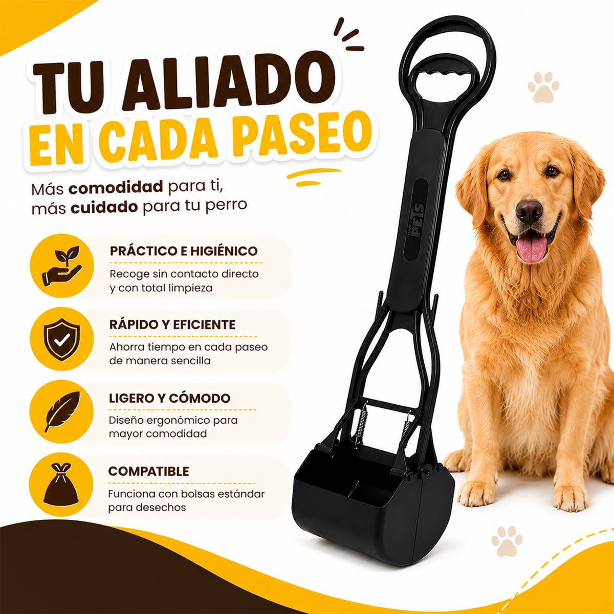 Fancy Pets Recogedor de Heces para Perros Talla GDE, Ligero, Práctico y Ergonómico, Compatible con Bolsas Desechables, Fácil de Usar y Transportar
