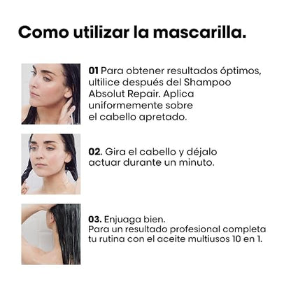 L'Oréal Professionnel Absolut Repair Golden Mask 250ml | Para cabello grueso y dañado. Mascarilla dorada reparadora que repara y da brillo con quinoa dorada y proteínas.