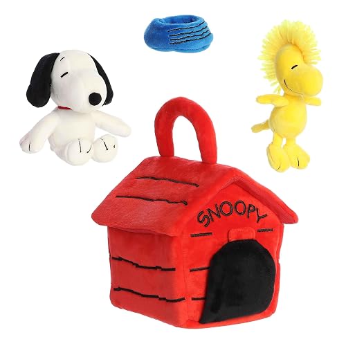 Aurora® Adorable Casa de Perro de Snoopy® de Peanuts Conjunto de Juguetes de Peluche - Juguetes con Licencia Oficial para Todos los Fans de Snoopy - Regalo Sentimental para Adultos y Celebraciones de