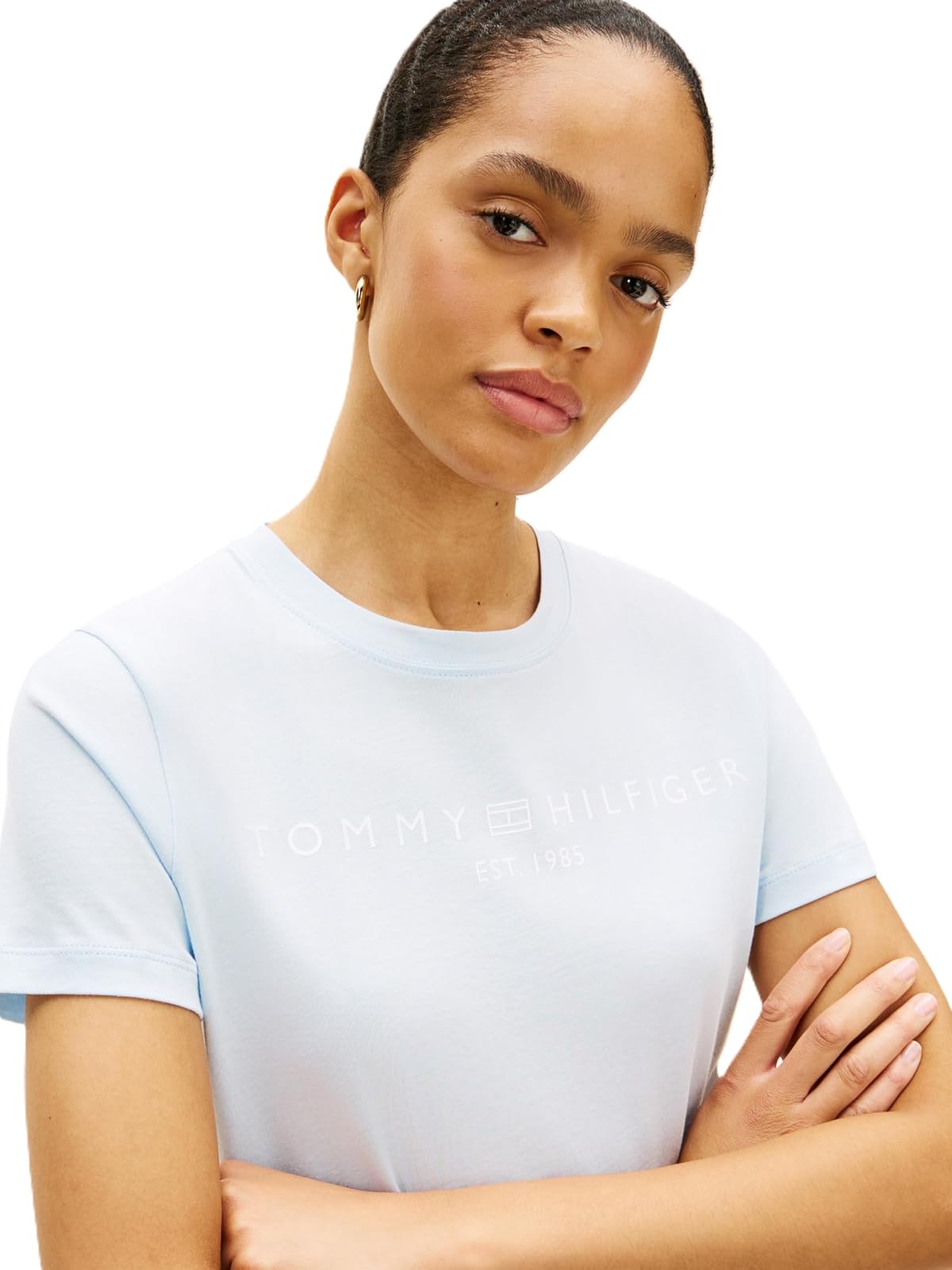 Tommy Hilfiger Playera Manga Corta Mujer | Azul, talla M, algodón, cuello redondo, logo estampado