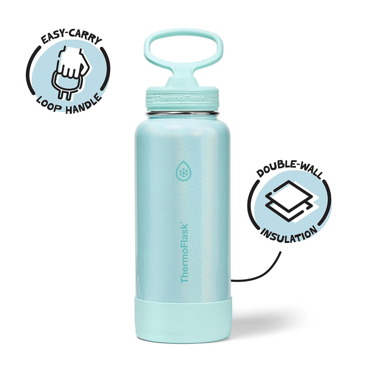 ThermoFlask - Botella de agua de acero inoxidable de doble pared aislada al aspiradora de 32 onzas con tapa de popote, Aquatic Awe